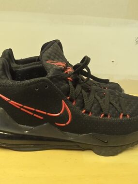 Nike LeBron 17 Black Athletic Shoes with Red Swoosh